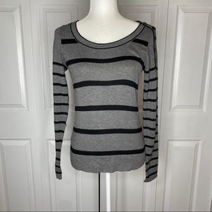 🔥SOLD🔥 LOFT Light Striped Scoop Neck Sweater Gray Black